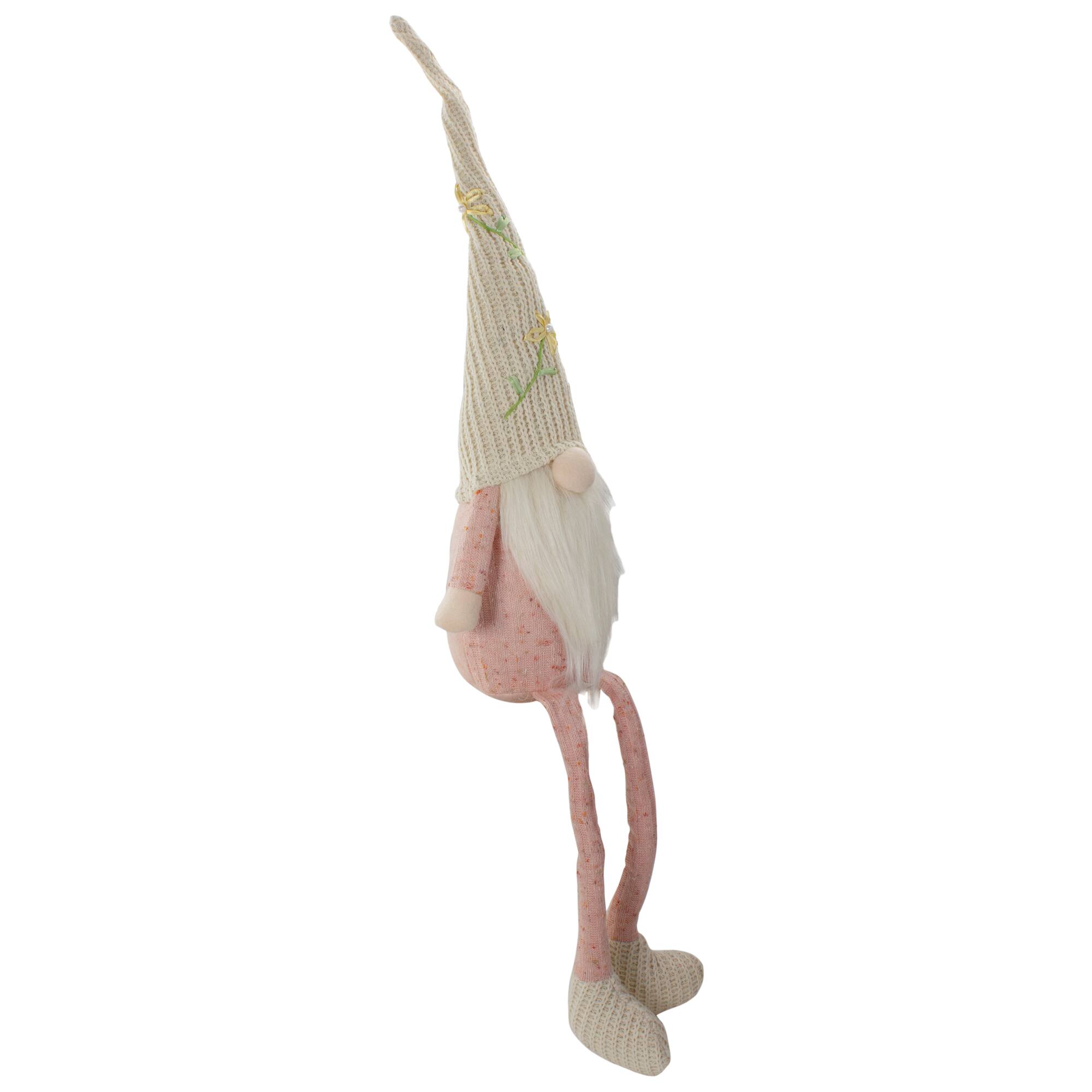 29" Pink & Cream Sitting Gnome with Knitted Hat Figure